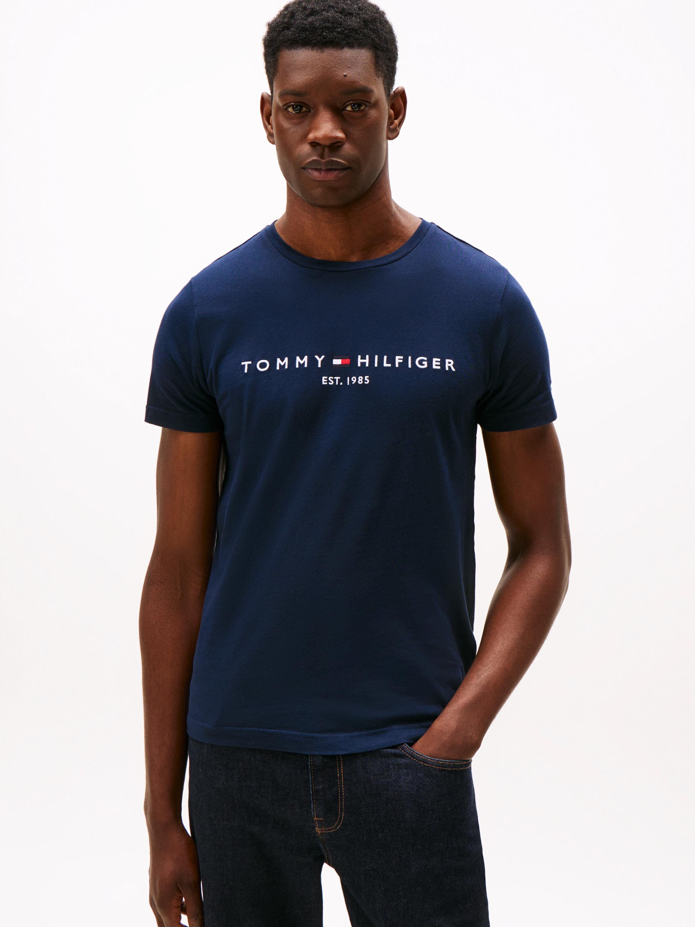 ★★ ★★ 1985 Crewneck Cotton T-Shirt NAVY T12 10.5 oz US Cotton V-Shaped Tubular Gusset T-Shirt - Indigo